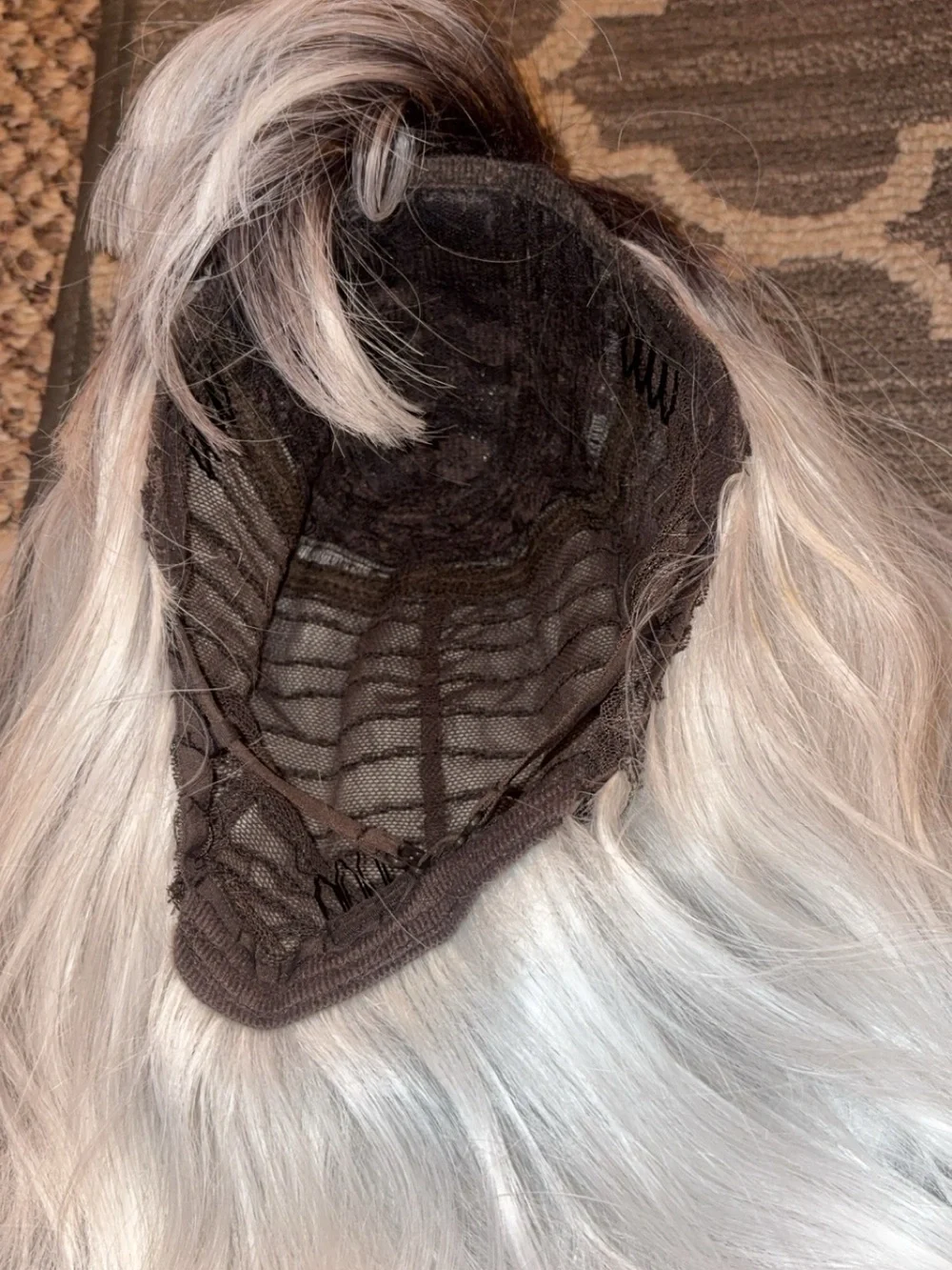 Long Wavy Ombre Women’s Wig with Bangs - Ash Blonde to Silver